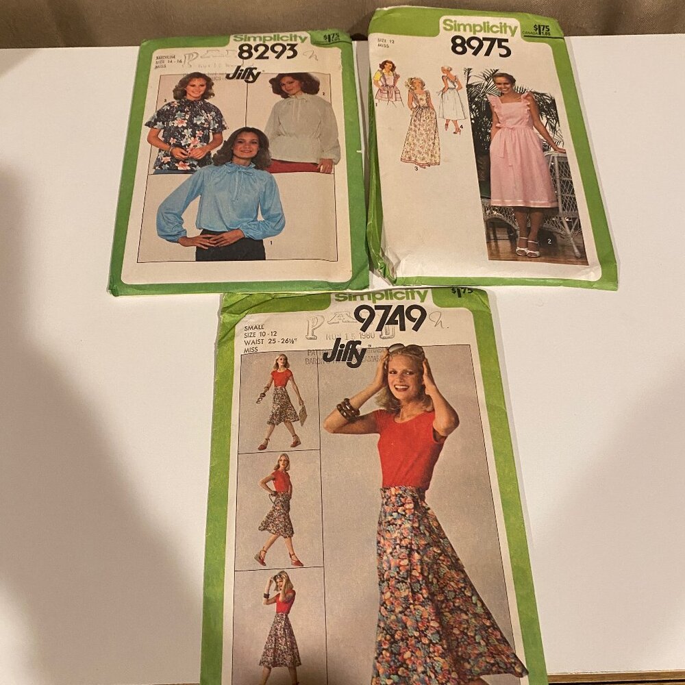 Simplicity Jiffy Sewing Patterns Lot 8293 9749‎ 8975 Sizes 10–16